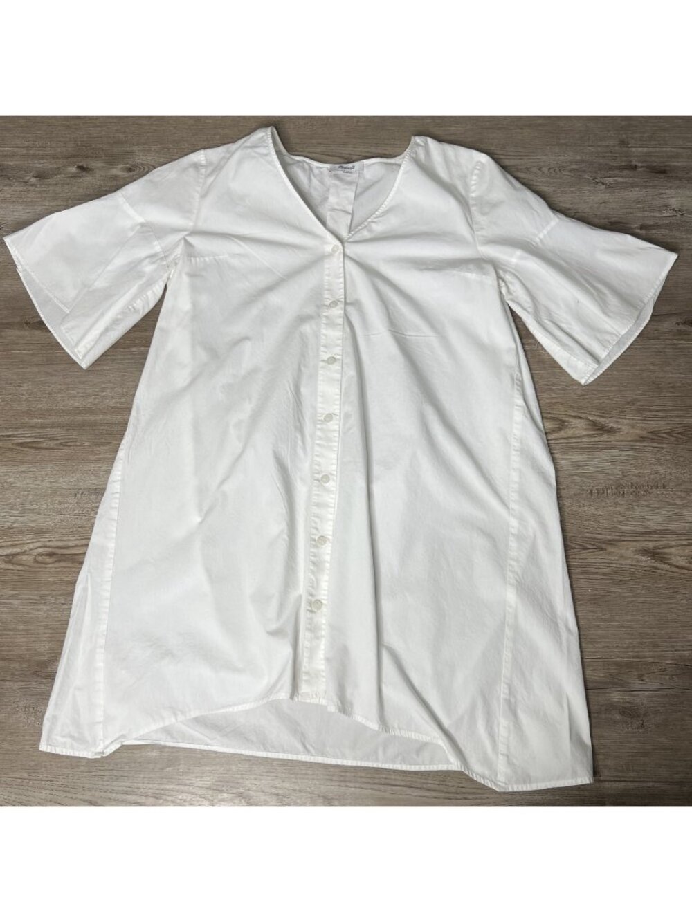 Madewell Poplin Flutter Sleeve Shift Dress Womens M White Cotton‎ Button Front